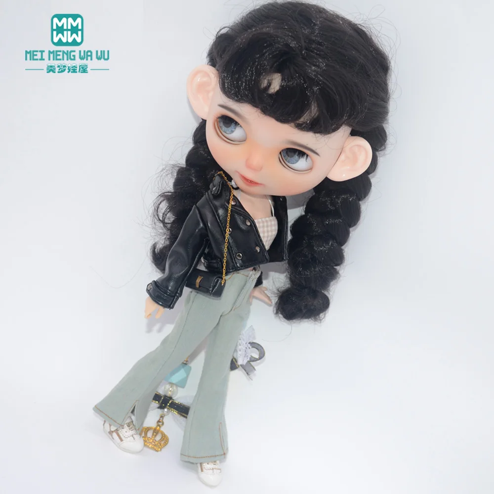 Blyth Doll Clothes 28-30cm Azone OB 24 Accessories Girls Gift Toys Fashion Leather Jacket Jeans Flared Pants Tube Top