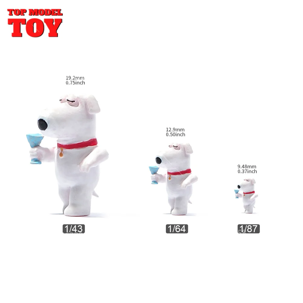 Painted Miniatures 1/64 1/43 1/87 Cute White Dog T-Shirt Man Anime Doll Scene Figure Dolls Unpainted Model For Cars Vehicles Toy