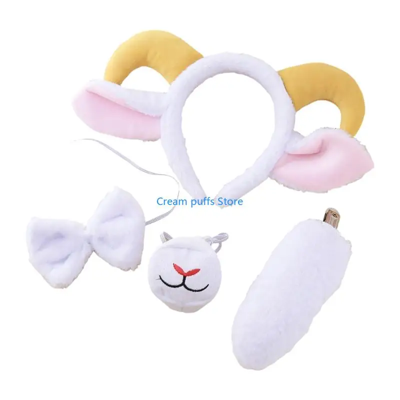 50LE 4Pcs Cartoon Sheep Cosplay Accessories Set With Elastic Headband And Furry Tail