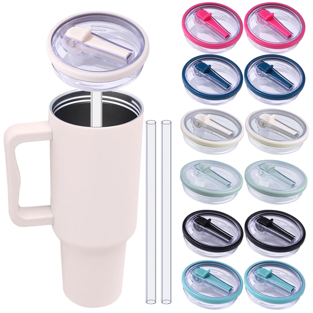 2Pcs Reusable Thermos Lids For Stanley 40oz Mug Cup Lid With Straw Set Tumbler Cover Lids Spill Proof For Stanley Tumbler Lid