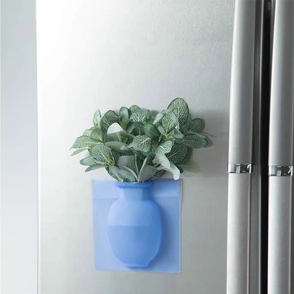 

2Pcs Silicone Suction Cup Wall Vase Punch Free Reusable Washable Fridge Sticker Refrigerator Decoration Blue Fridge Vase
