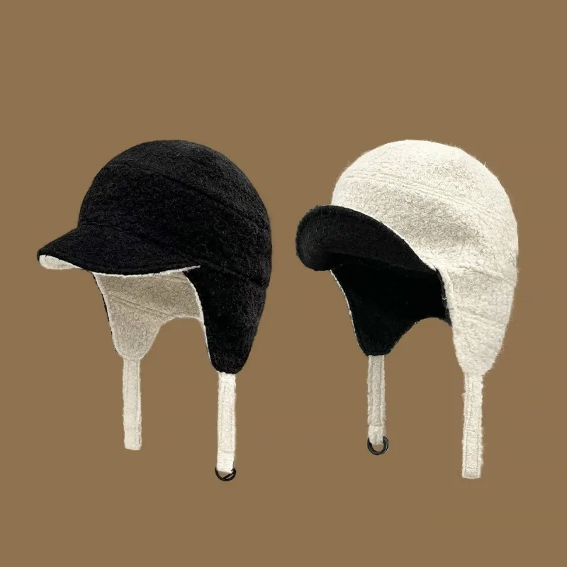 

Корейский двусторонний плюшевый пуловер, летающие шапки для мужчин и женщин, зимние теплые шапки для защиты ушей, велосипедные шапки-бомберы из овечьей шерсти