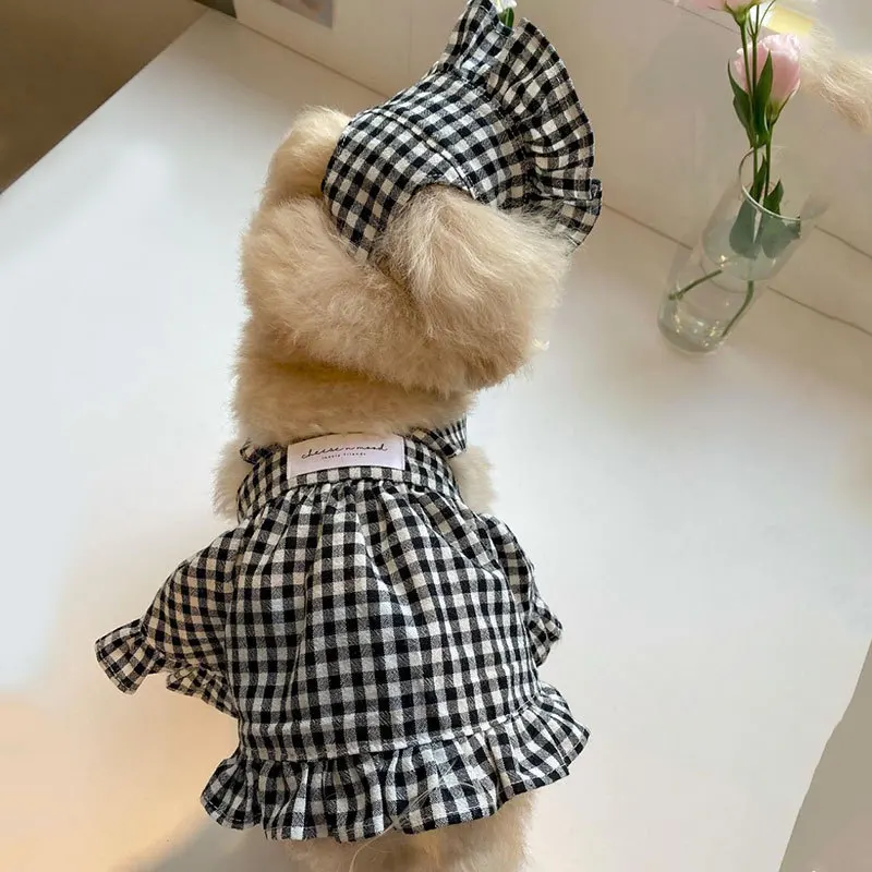 Luxury Dog Clothes Summer Puppy Dress Pet Plaid Suspender Skirt Hat Vest Set Chihuahua Bichon Yorkie Kitten Dog Costumes 2024