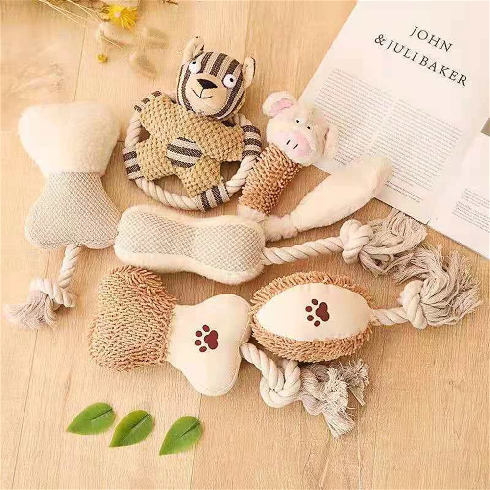 Plush Voice Puppet Bite-resistant Rope Knot Training Durable Dog Toys Molar Teeth Cleaner Prevent Tearing Molar Teeth Plush Toy