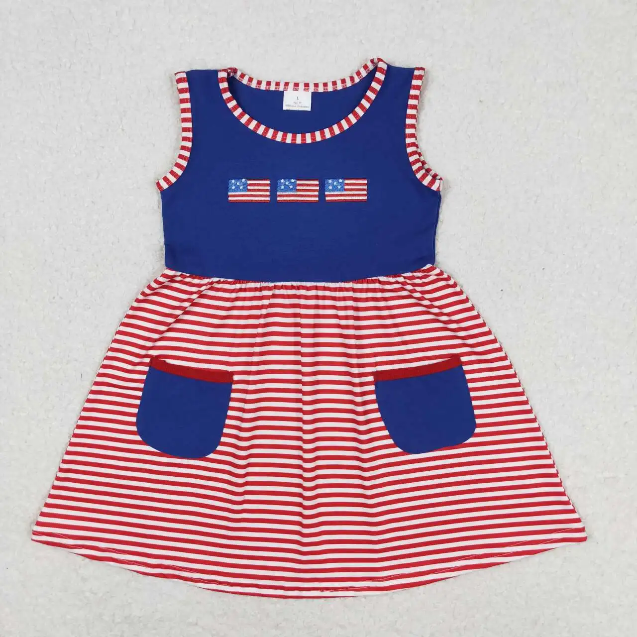 

Toddler Girls USA Flag embroidery Dress Baby Wholesale boutique summer July 4th Clothing Children Kids Sleeveless twirl Skirts