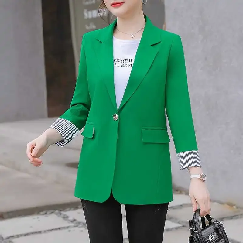 2024 New Blazer Coat for Women Spring and Autumn New Korean Blazer Spliced Green Yellow Top Coat Blazer Women Office Wear Women