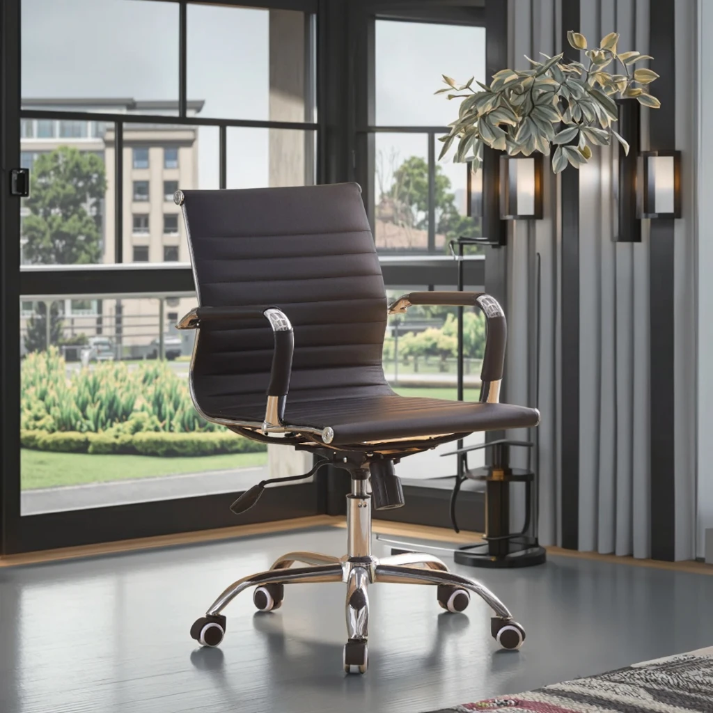 July005 Modern Simple Ergonomic Leather Bow Computer Chair with Adjustable Headrest Classic Design for Home & Office Rotating Li