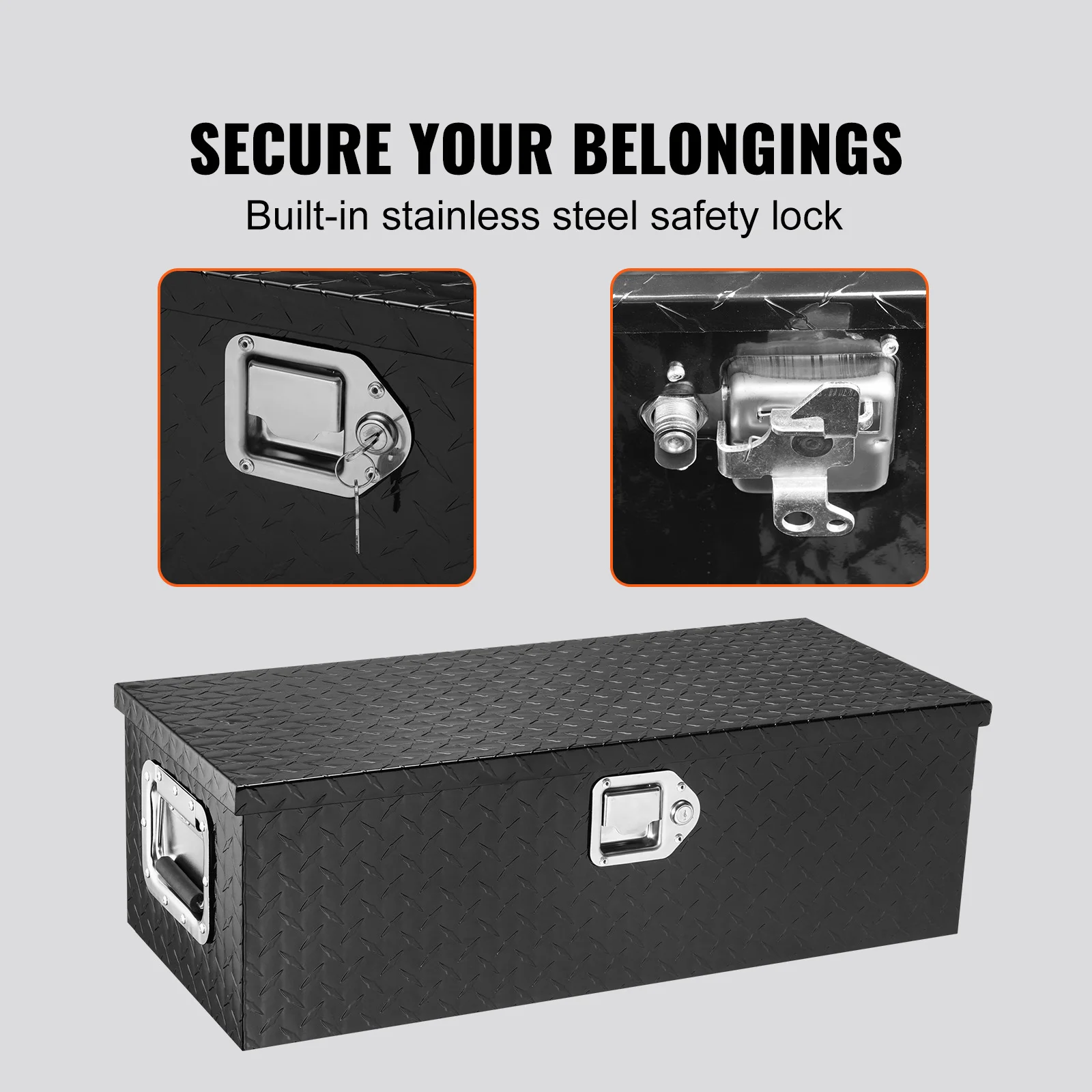 SucceBuy Caja de herramientas de aluminio resistente para cama de camión, caja de herramientas con placa de diamante con mango lateral y llaves de bloqueo para camioneta, cama de camión, RV