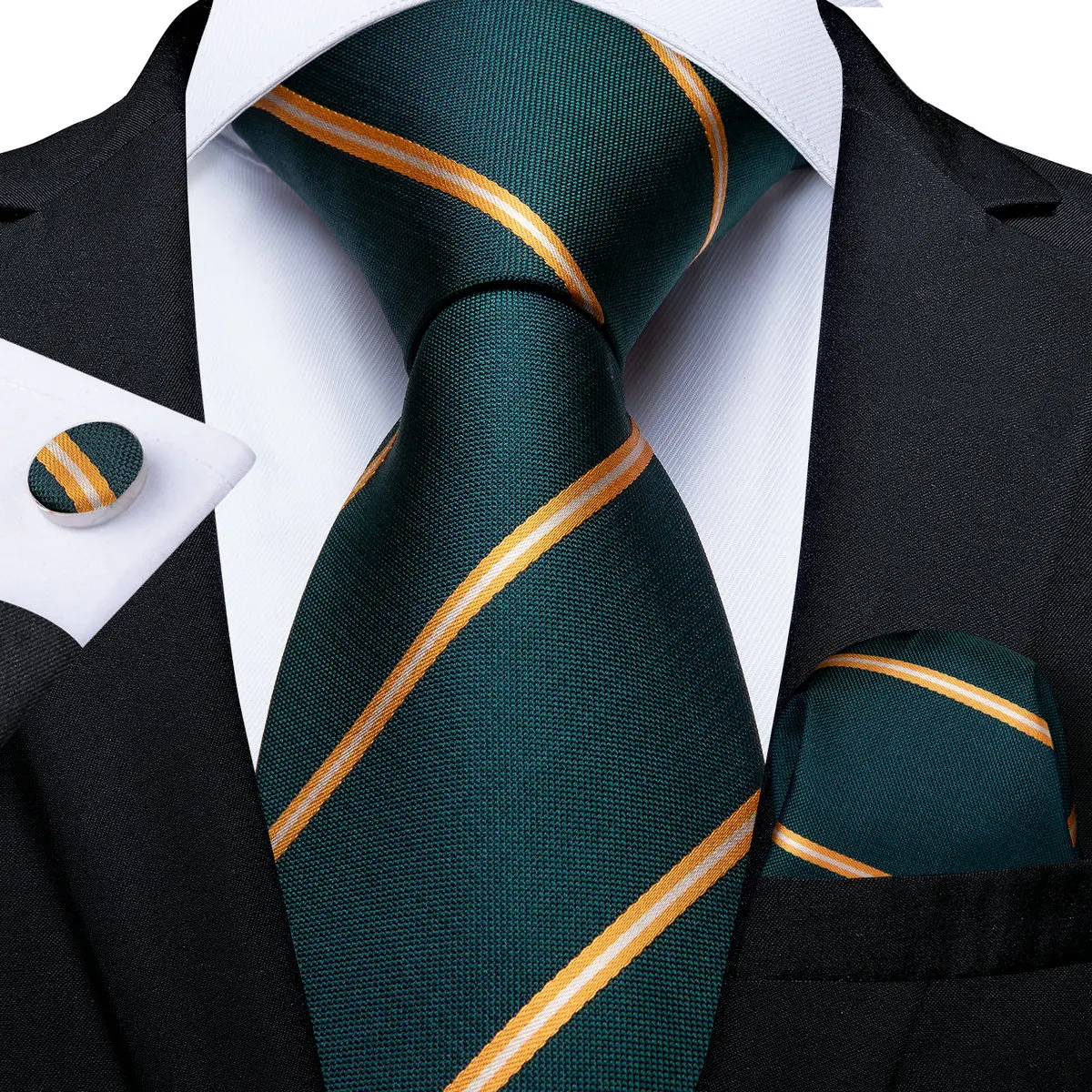 Men's Ties Striped Jacquard Floral Wedding Accessories Neck Tie Set Handkerchief Cufflinks Prom Gift For Men