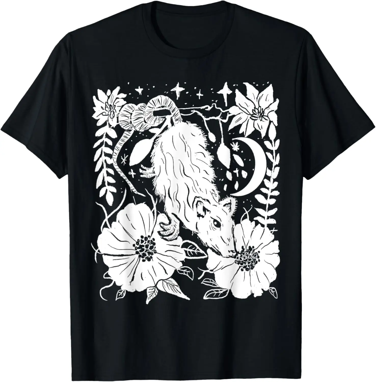 Hanging Possum & Flowers, Witchy Gothic Nature T-Shirt