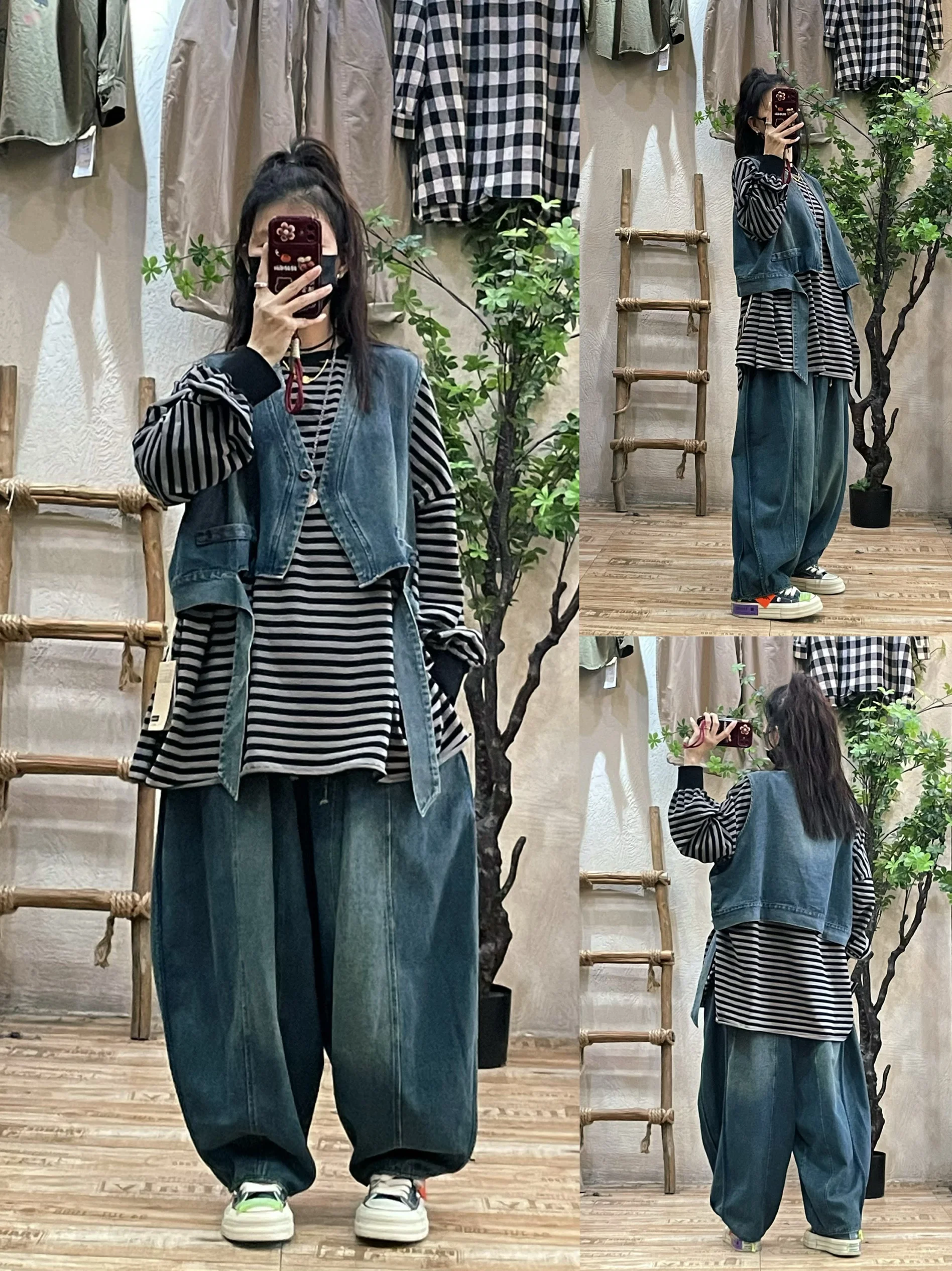 

Винтажный джинсовый комплект: куртка и повседневные брюки для женщин, новинка весны, свободный крой, брюки-капри, комплект из двух предметов, стильный дизайн