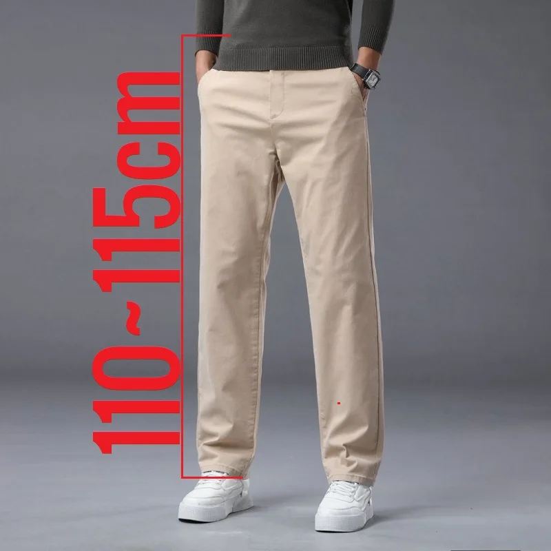 Pantalones de 190 Cm de altura para hombre, pantalón chino recto de verano, algodón elástico para trabajo de oficina, longitud de pierna Extra larga 115 de 110cm de longitud
