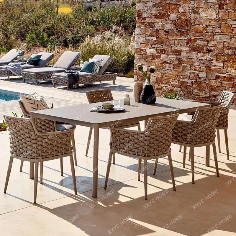 Outdoor Rattan Occasional Table and Chair Courtyard Outdoor Garden Waterproof and Sun Protection Rattan Chair Combination