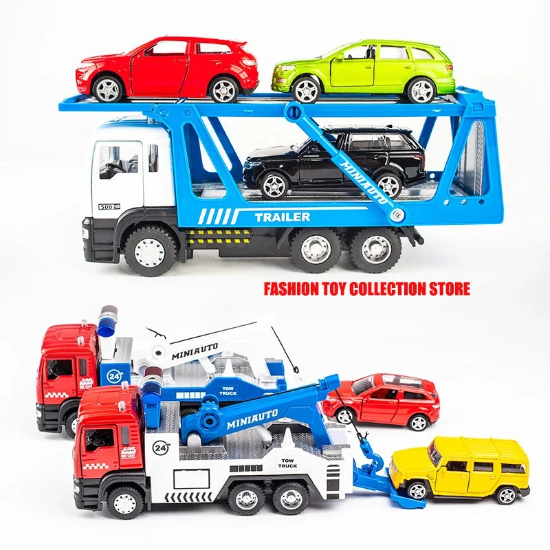 Transporteur modèle alliage remorque voiture moulé sous pression avec véhicules sonores et lumineux retirer voiture ensemble jouets pour enfants cadeau