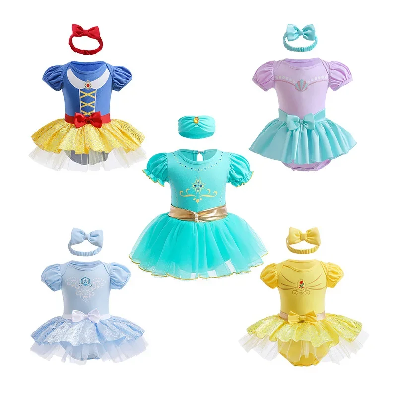 Elsa Jasmine Belle Baby Girls Romper Newborn Infant Princess Birthday Party Cosplay Costumes Snow White Cartoon Clothes Bodysuit