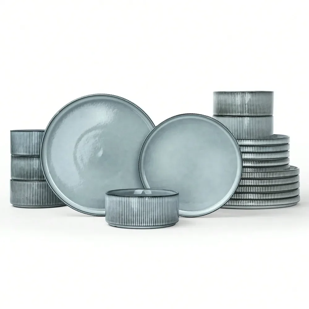 

Набор посуды из 18 предметов, тарелки и миски на 6 персон, подходят для мытья в посудомоечной машине и использования в микроволновой печи