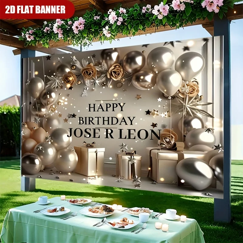 1pc Happy Birthday Jose R Leon Luxury Metallic Balloon Party Backdrop Banner for Outdoor Indoor Birthday Decor