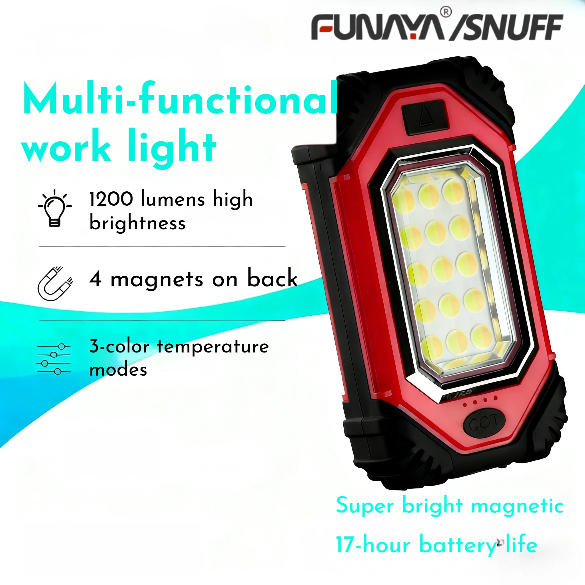 

FUNAYA Repair Flashlight Emergency Work Light Four Magnets Endurance with Rechargeable Lithium Battery for Outdoor Camping