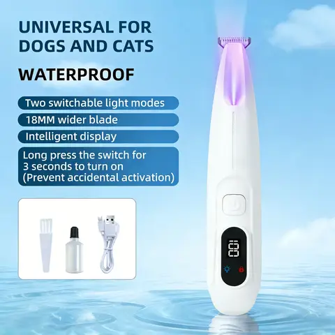 Pet Trimmer Electric Hair Dogs Cats 2 in 1 Grooming Kit Pet Hair Trimmer with LED & UV Light, Waterproof Electric Shaver