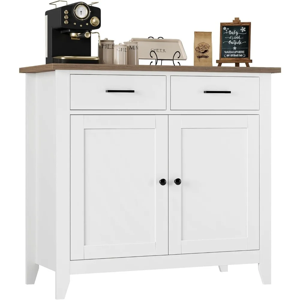 خزانة تخزين المطبخ الحديثة للمزرعة، بوفيه بار القهوة مع درجين وبابين، حامل أرضية خشبي لتنظيم المطبخ #6