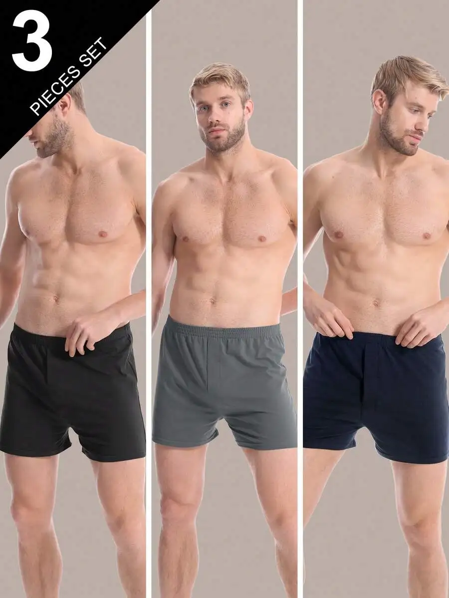 

3-Pack Mens Slim Fit Cotton Boxer Shorts For Lounge Sleep