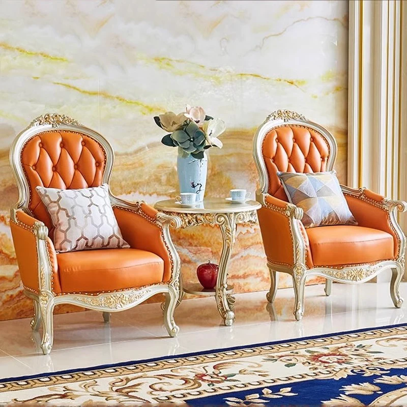 كرسي من الجلد الأوروبي مصنوع من الخشب الصلب لغرفة النوم الترفيهية كرسي أريكة فردي كرسي بذراعين للدراسة كرسي عالي الظهر أثاث منزلي للصالون