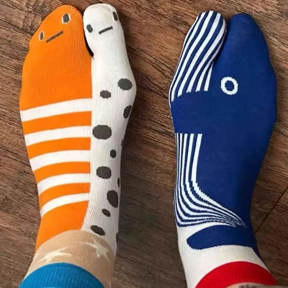 Cute Deep-sea Animals Funny Fish Tube Socks Shark Flower Eel Toe Mid Calf Sock Whale Stripe Dot Toe Separator Socks Slippers