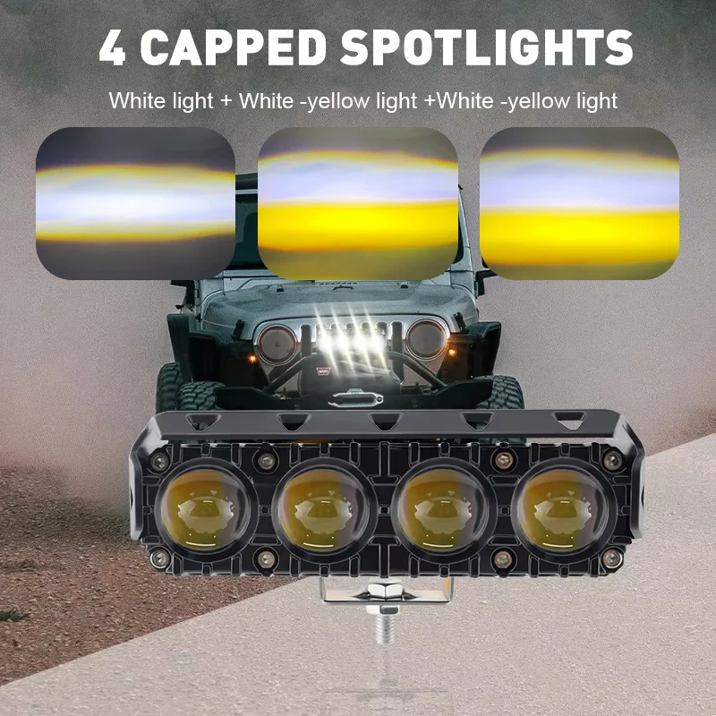 Motorrad-Scheinwerfer, Scheinwerfer, LED-Scheinwerfer, 4-Linsen-Hochleistungs-Zusatzlicht für Auto, Motorrad, Geländewagen, LKW, Nebelscheinwerfer