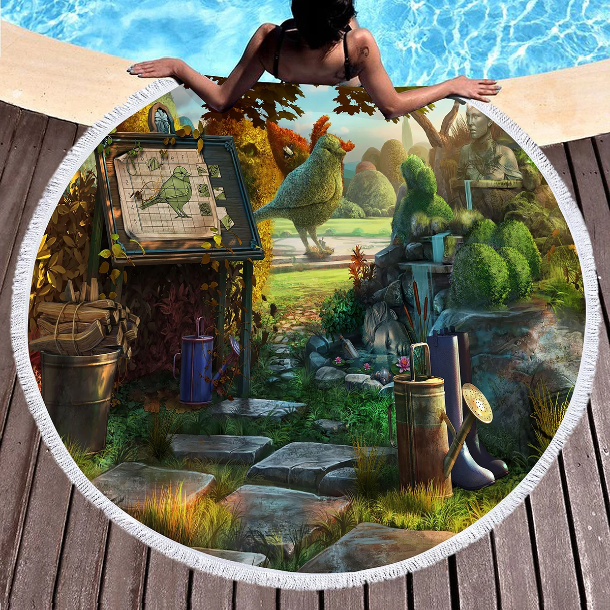 منشفة الشاطئ المستديرة، الكرتون خرافة التحوط منزل الرمال مقاومة شال بطانية الشاطئ، ماصة سريعة الجافة منشفة حمام السباحة سجادة للرحلات #6