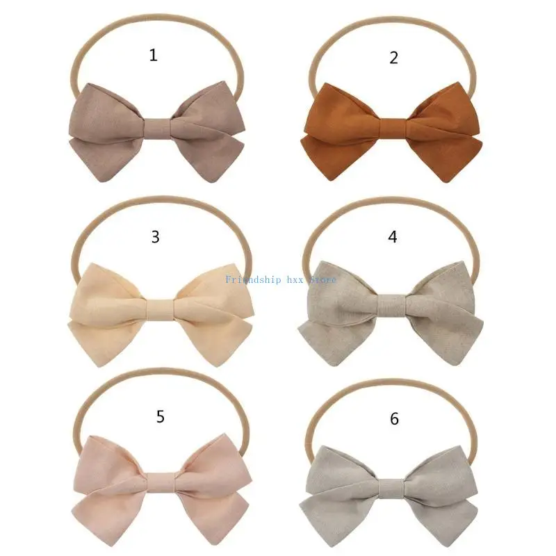

F1CB Newborn Baby Elastic Headband Sweet Linen Bow Knot Stretchy Hair Band Toddler Infant Kids Decorative Hair Accessories
