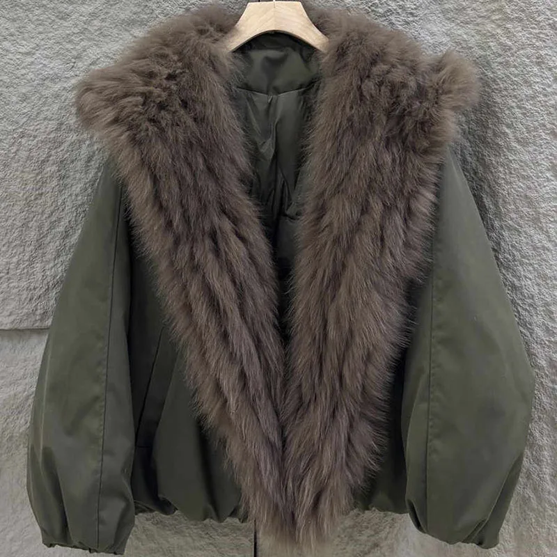 

2025 Winter Women Real Fox Fur Collar Down Parka Ladies Pluse Size Thick Warm Goose Down Coat Long Sleeve Loose Jacket Outwear