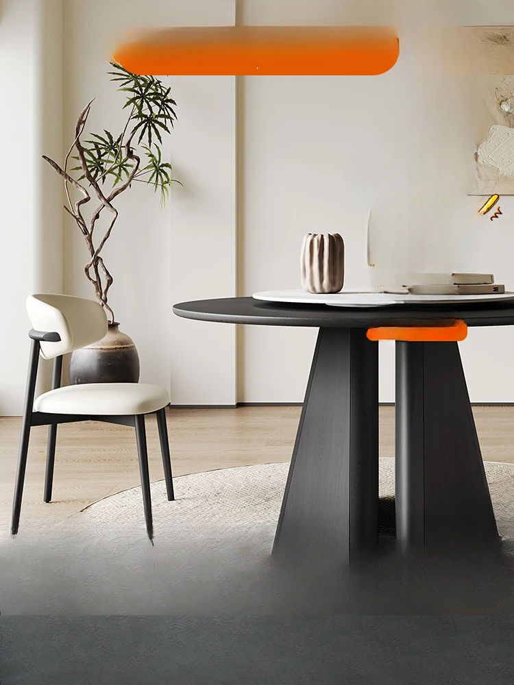 

NEW Italian black solid wood dining table and chairs, round 1.5 meters, high-end home 10 people, retro style, all solid wood