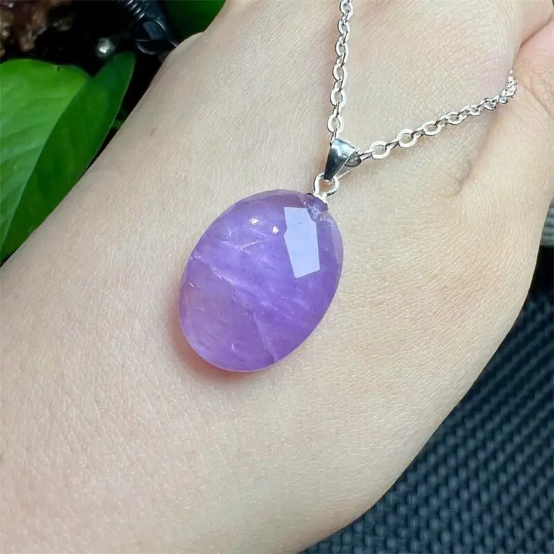 

S925 Natural Amethyst Facet Pendant Crystal Healing Polishing Mature Charm Jewelry Holiday Gift 1PCS