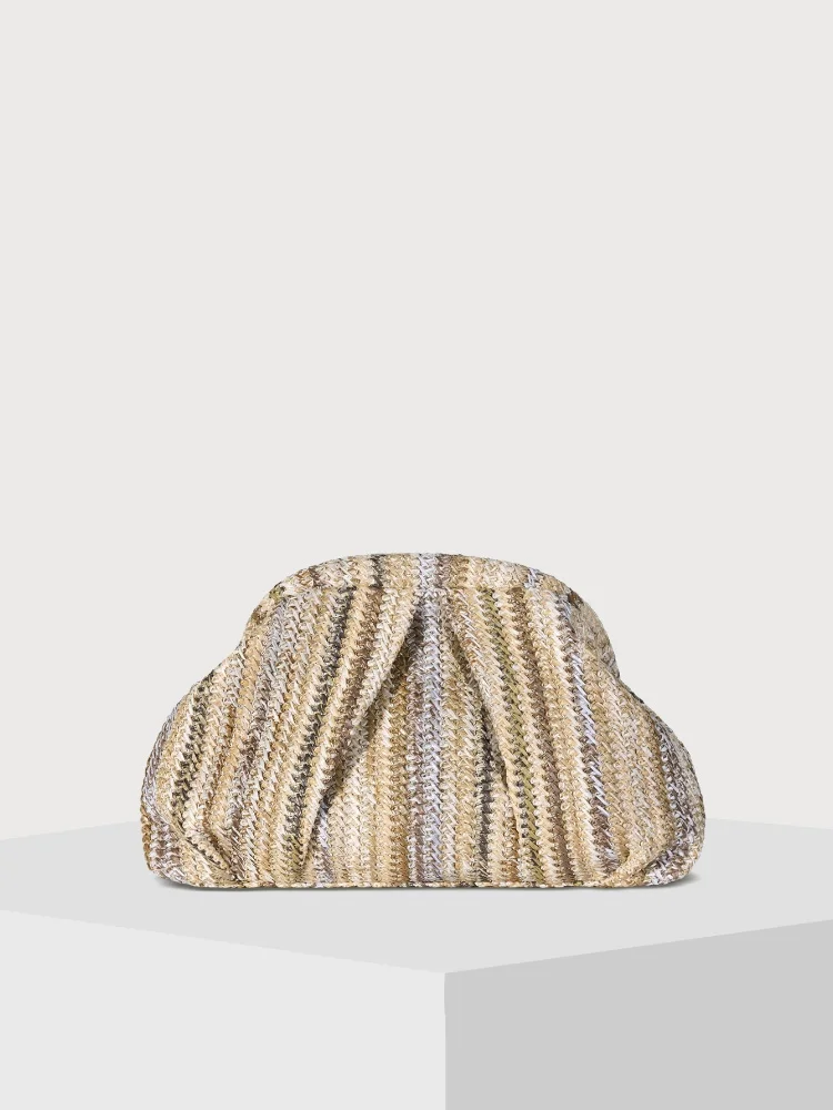 2025 Ruched بريق حجر الراين مخلب حقائب للنساء المألوف حقائب كتف ملونة القش الحياكة أكياس الزفاف محفظة مخلب