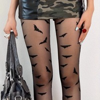1 Pair of Women's Chic Black Bat Sheer Tights - Elegant Nylon Blend, Lightweight Pantyhose with Unique Bat Pattern, Bat Decor