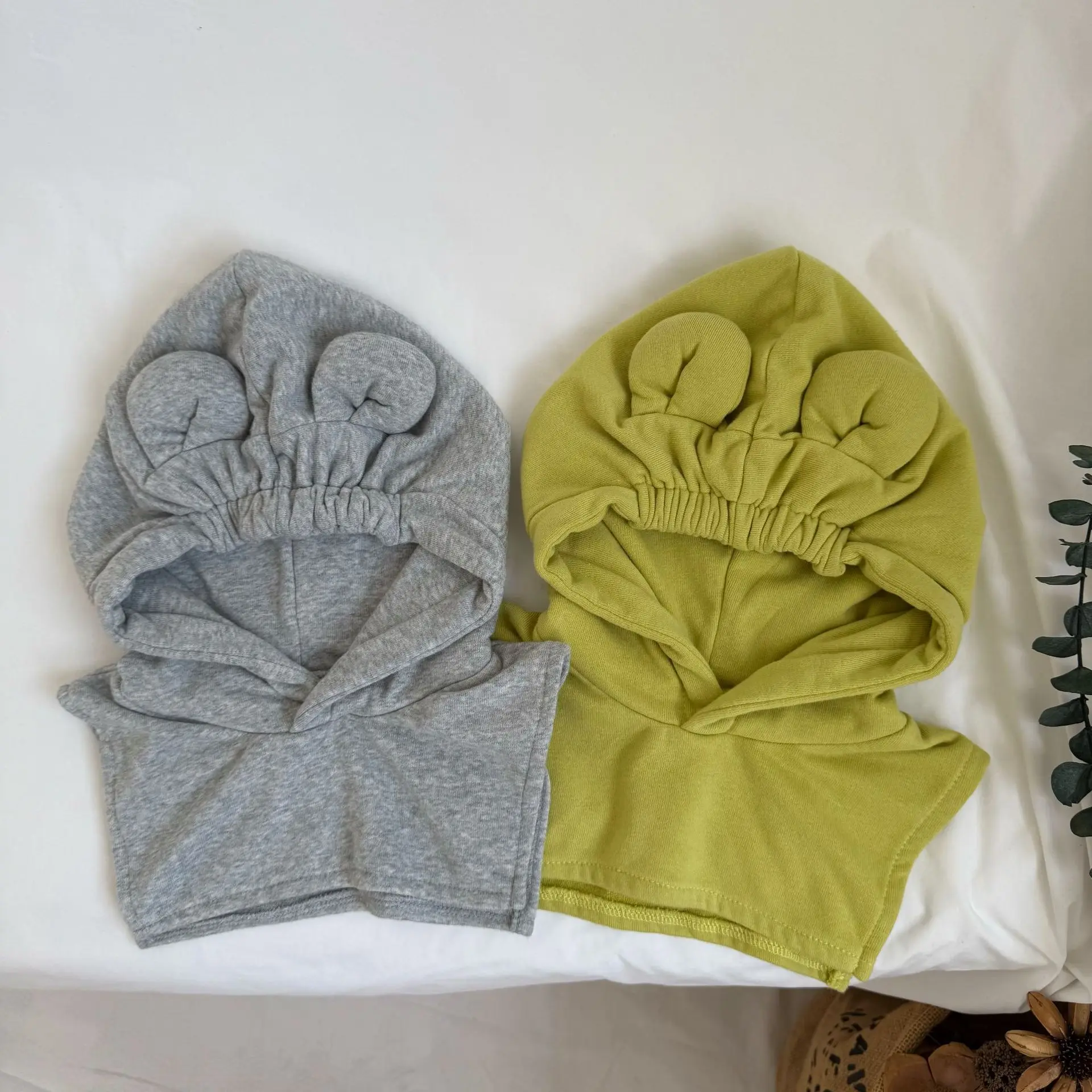 Autumn New Children Hat Solid Cute Girls Warm Hooded Cape Boys Sweatshirt Hat Cotton Baby Earflap Hat Infant Toddler Clothes