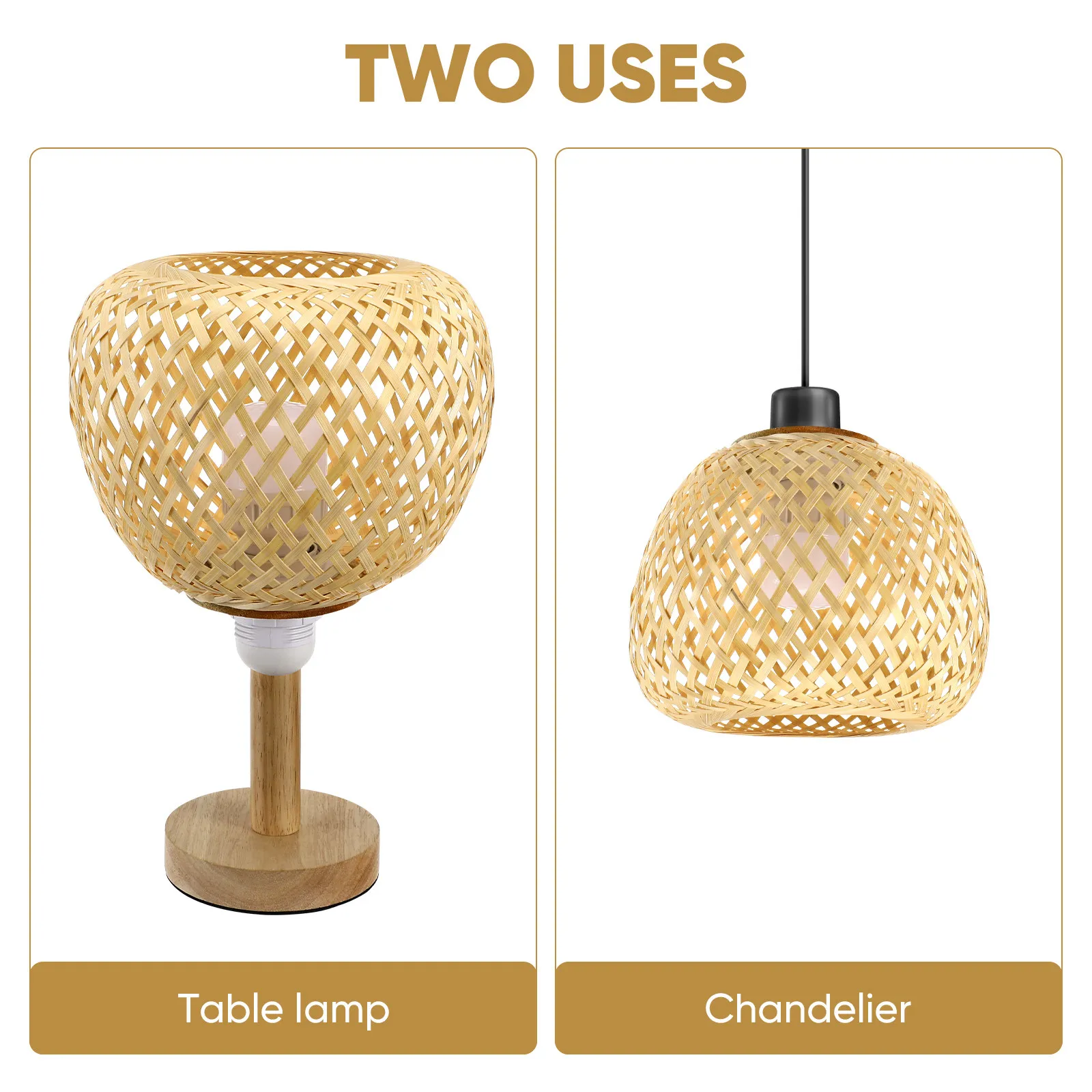 Woven Bamboo Lamp Shade Rustic Style Stable Hanging Lamp Cover Soft Light Shade Pendant Lampshade for Bedroom Restaurant Decor