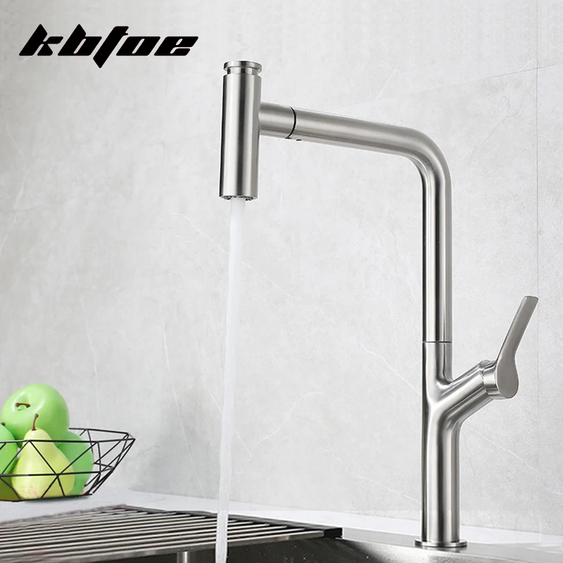 

Brushed Nickel Kitchen Faucet Pull Out 360 Rotation Deck Mounted Hot and Cold Water Wash Basin Sink Mixer Tap Stainless Steel