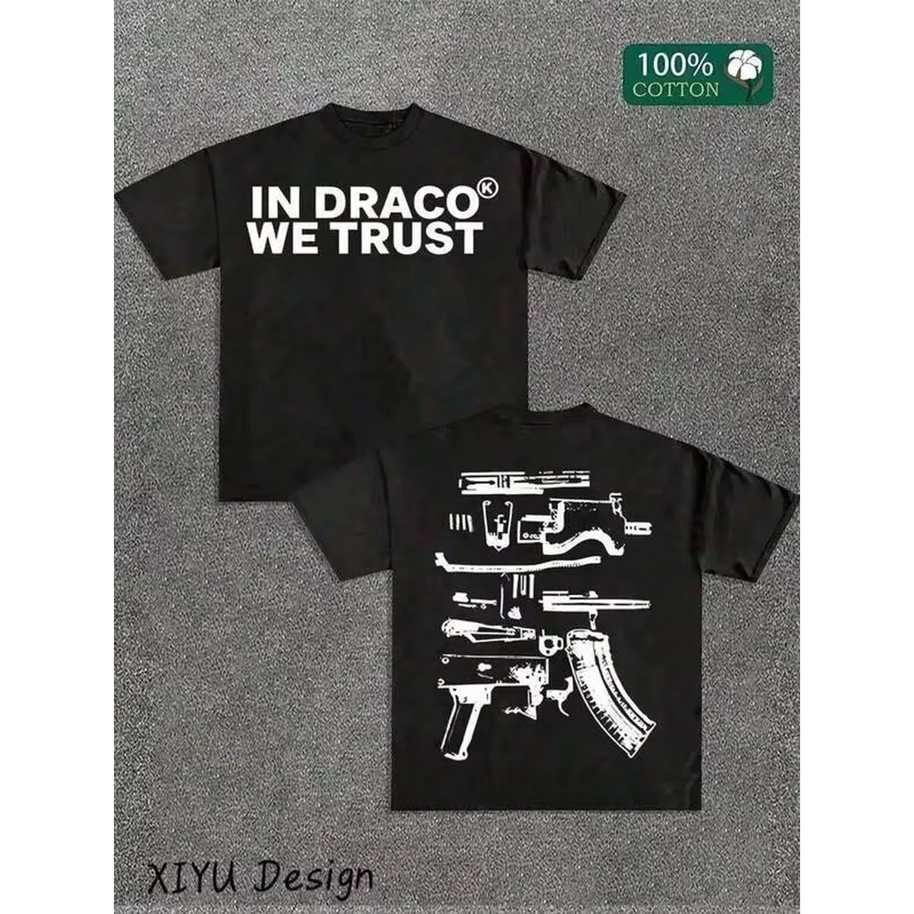 In Draco We Trust Double Sided Graphic T‑Shirt Unisex Streetwear Casual Cotton Short Sleeve Round Neck Loose Versatile Tops for Men Women