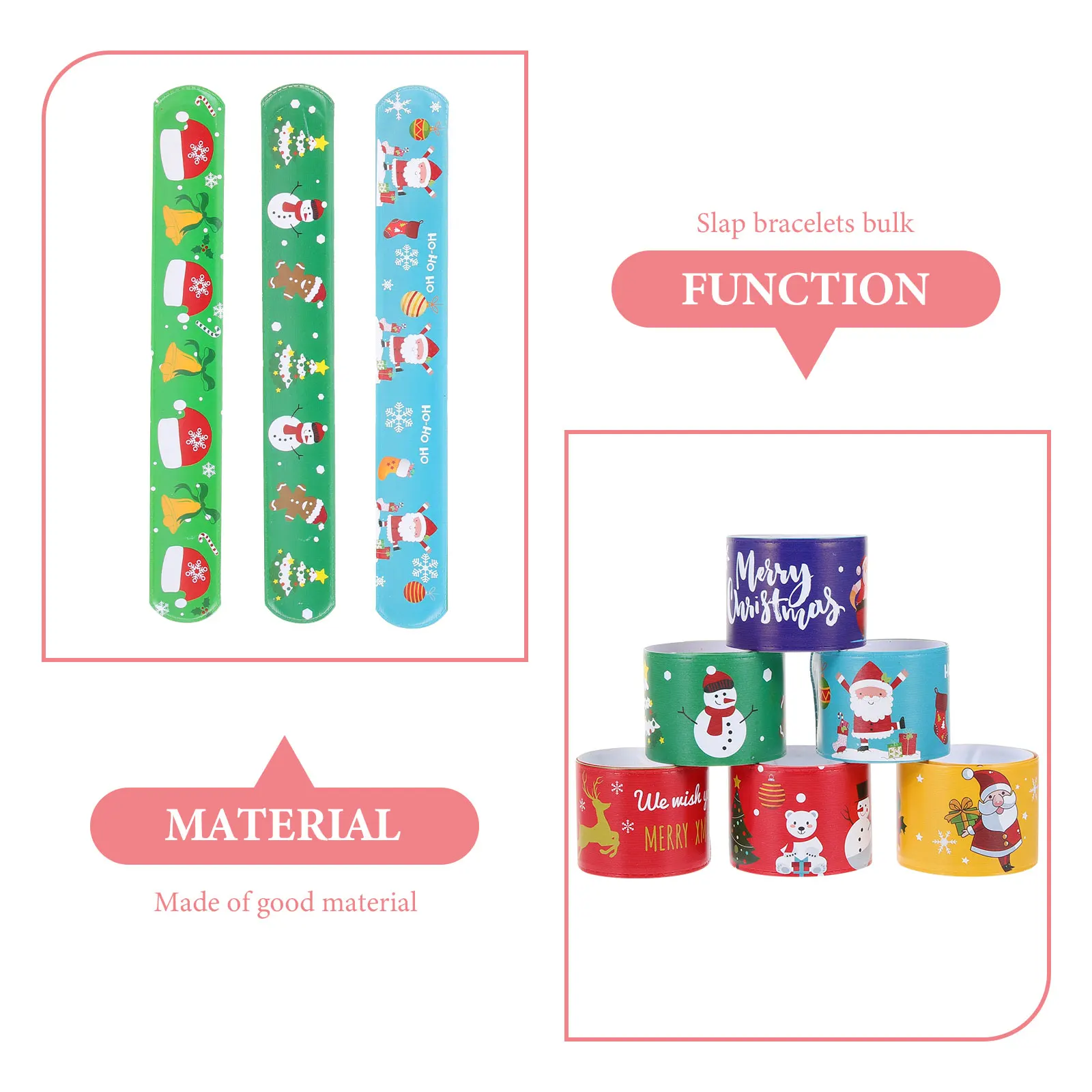 

96pcs Christmas Slap Bracelets Creative Festive Wristbands Bulk Fun Party Favors For Women Adults Stocking Stuffers Gifts Pvc