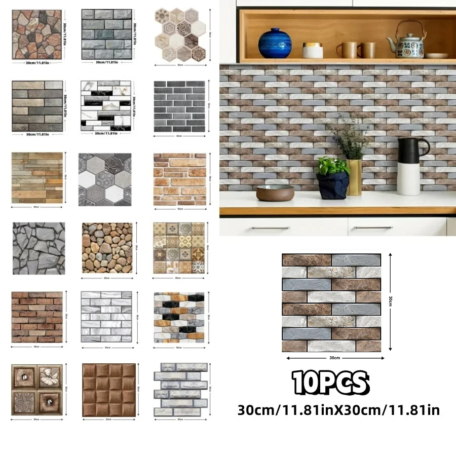 10Pcs Peel and Stick Tile Backsplash Marble Tiles 12X12 Inch Stick on Backsplash Self Adhesive Wall Sticker for Any Room