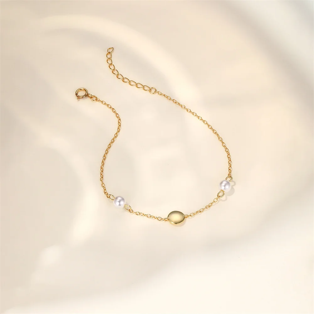 

CANNER Exquisite Pearl Round Piece 925 Sterling Silver Bracelet For Women Ins Simple Fine Jewelry Gift pulseras de mujer