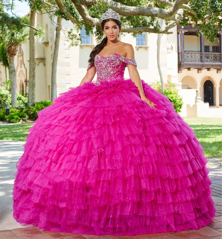 Vestido para quinceañeras naranja personalizado, 2024, cuentas, lentejuelas, volantes, dulce 15 16, hombros descubiertos, Vestidos De 15 Años YQD135