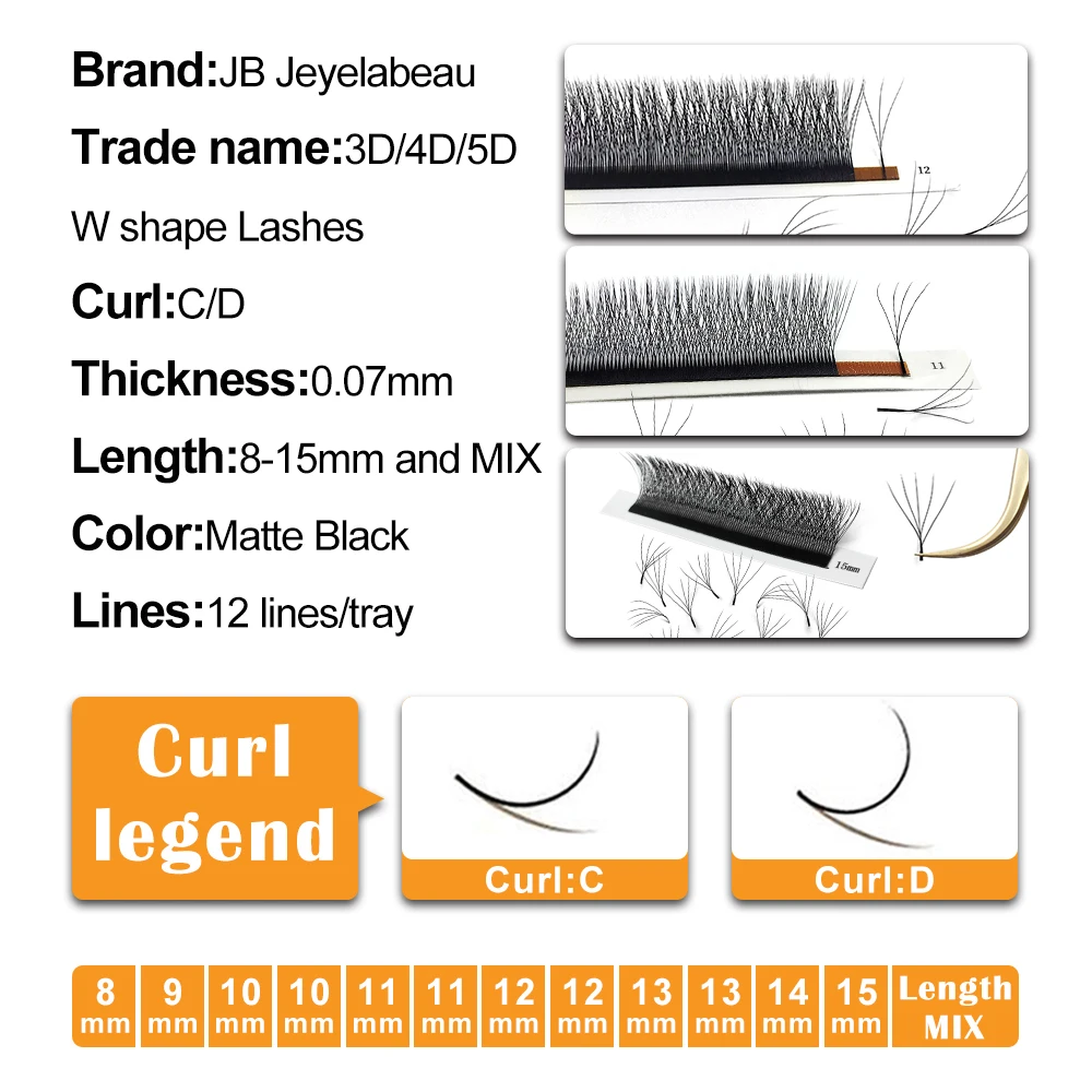 JB Jeyelabeau 3D 4D 5D W Fake eyelashes Naturally curl Eyelash extension Premade volume fans lashes False eyelashes 6D W cilia