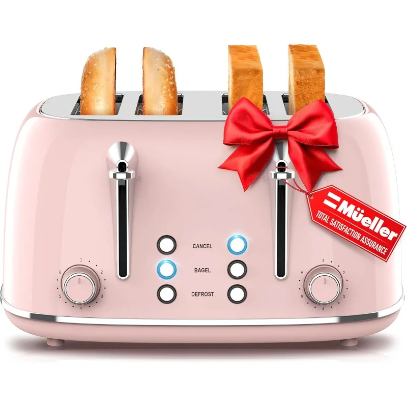 

Retro Toaster 4 Slice with Extra Wide Slots,6 Browning Levels,Dual Independent Controls,Removable Crumb Tray & High Lift Levers