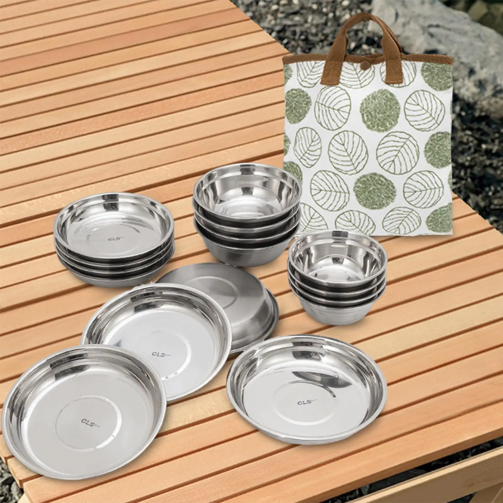 

Stainless Steel Plates and Bowls Camping Mess Set for Picnic Grill Beach