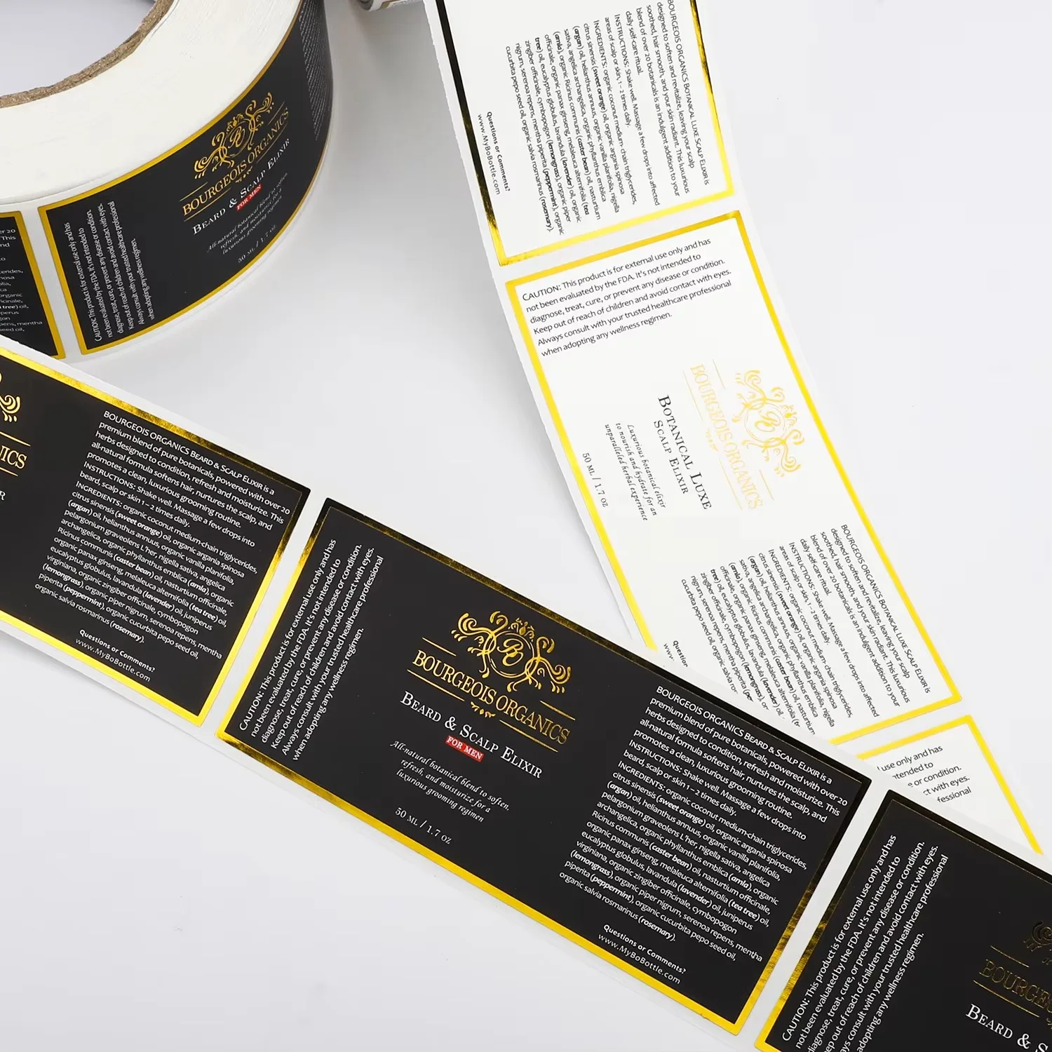 Custom Waterproof | White Vinyl BOPP Roll Label | Gold Foil Cosmetic Sticker Printing | Bottle Jar Packaging Labels view 3
