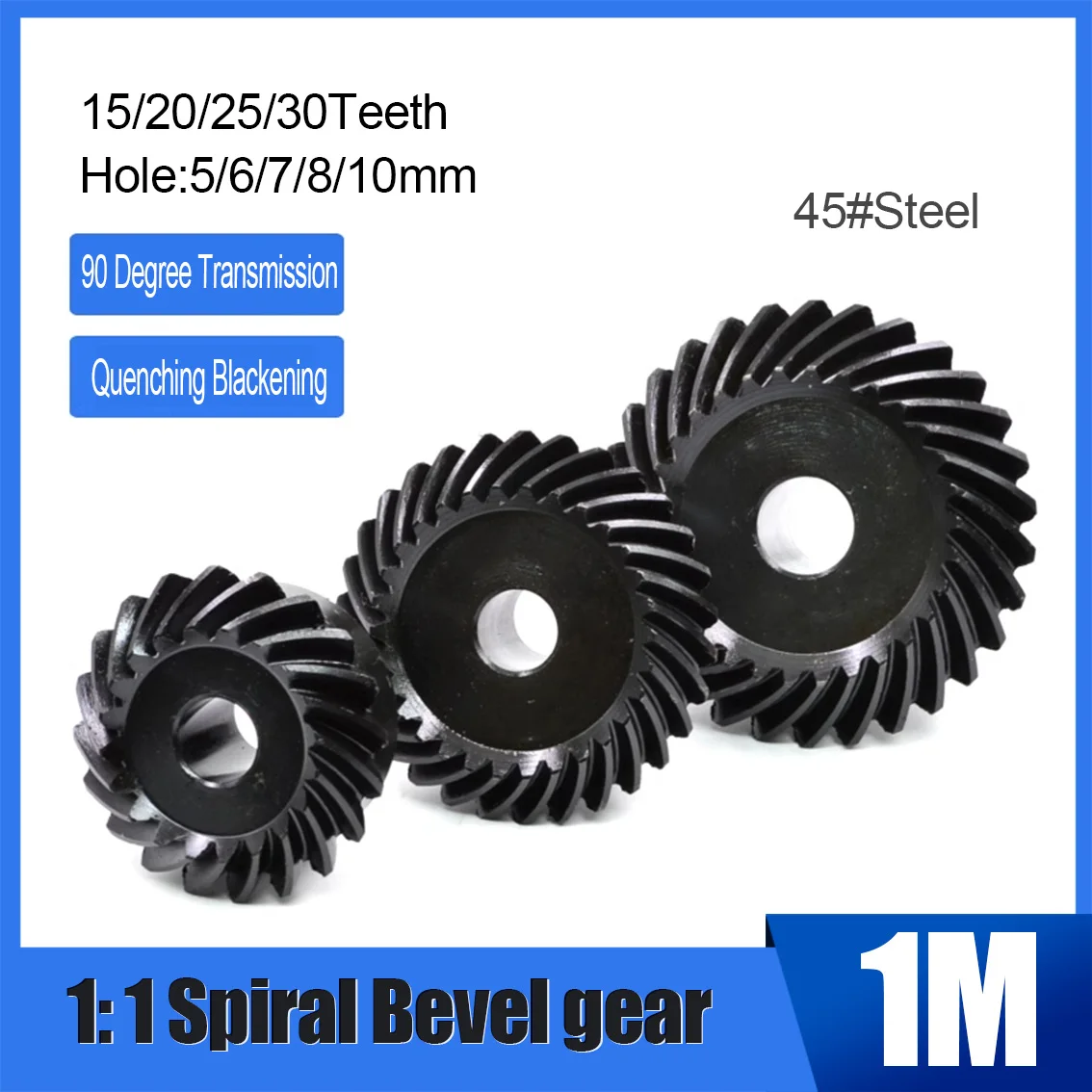 1Pair 1: 1 Spiral Helical Gear 1M-15/20/25/30T Tooth Surface Quenching Hole 5-10mm 90 Degree Precision Transmission Accessories