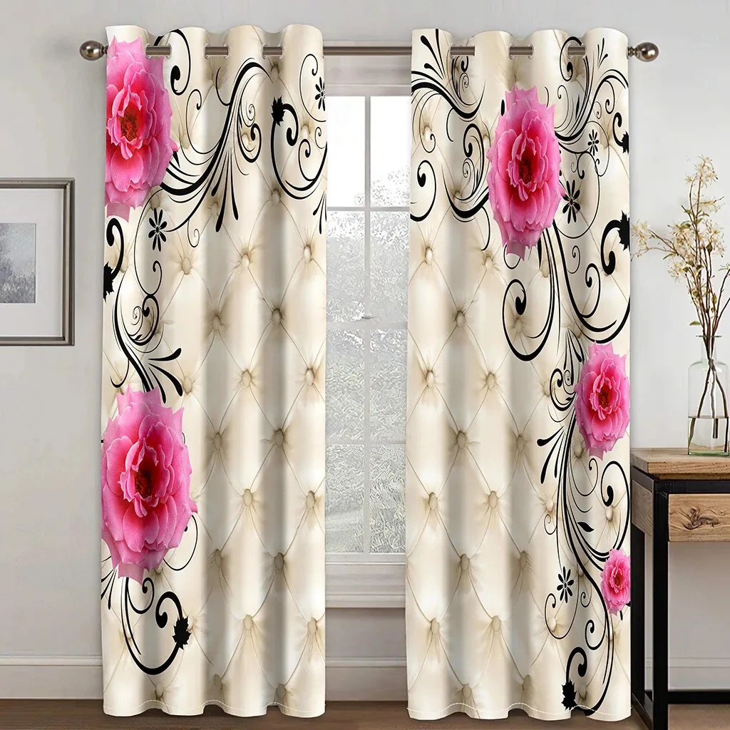 Tree Silhouette Abstract Circle FlowerWindow Curtains Blinds for Living Room Bedroom Bathroom Kitchen Office Door Home Decor2Pcs