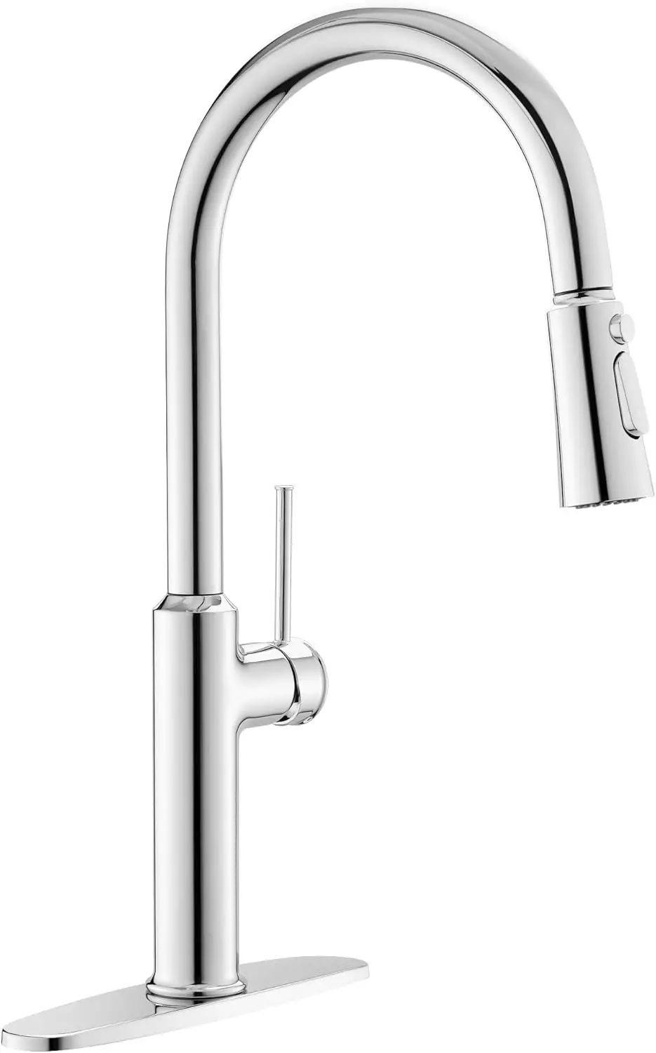 

Полированные хромированные кухонные смесители из цельной латуни с высоким изливом, одной ручкой, выдвижным распылителем и декоративной накладкой